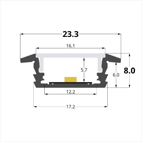 Imagen de Perfil en aluminio empotrado 23x8mm