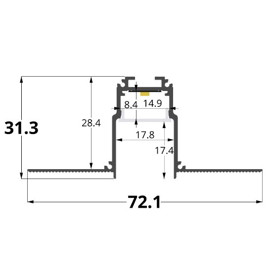 Imagen de Perfil de aluminio pintado blanco 72x31 mm para pladur sin perforaciones, 3 metros