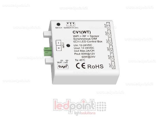 Imagen de Interfaz de dimmer 6ch 75/150W 12V-24V, RF 2,4GHz WiFi con entrada de sensor