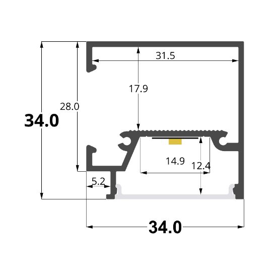Imagen de Perfil en aluminio para pared 34x34mm