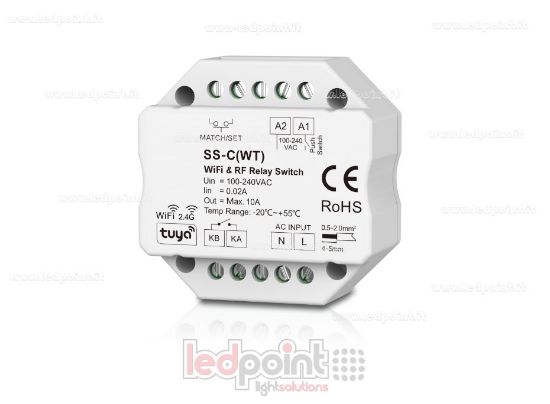 Imagen de Controlador Monocromático 100-240VCA, No Regulable 10A, Push Dim, Wi-Fi + RF 2.4G, para Caja de Derivación de Pared