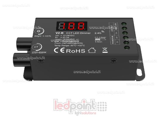 Imagen de Receptor controlador CCT 12-24V, 2ch*10A con 2 perillas y PWM seleccionable, RF 2.4G