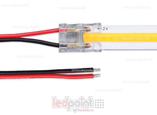 Imagen de Conector con cable de 10cm, para tiras LED y COB de PCB de 10mm, 2 pines, versión reducida transparente