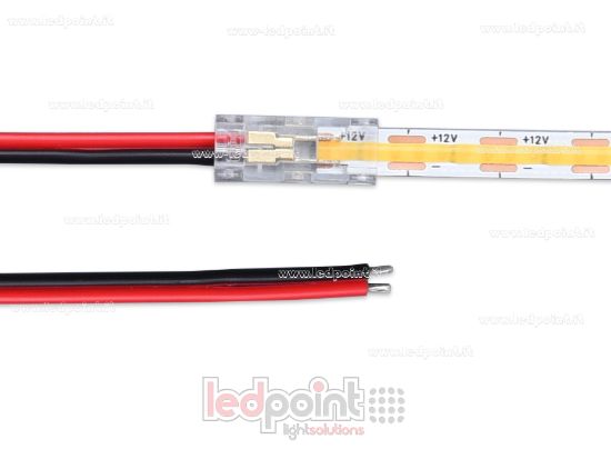 Imagen de Conector con cable de 10cm, para tiras LED y COB de PCB de 5mm, 2 pines, versión reducida transparente