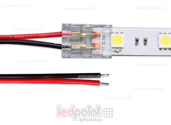 Imagen de Conector transparente de 2 pines con cable de 10cm, para tiras LED de PCB de 10mm, versión reducida