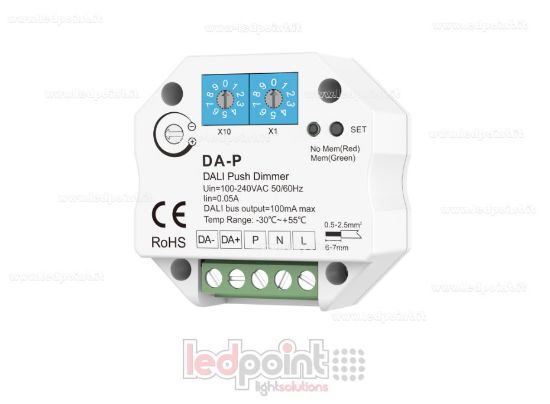 Imagen de Receptor regulador push DALI-2 de 1 canal, 100-240VCA, para caja de derivación de pared