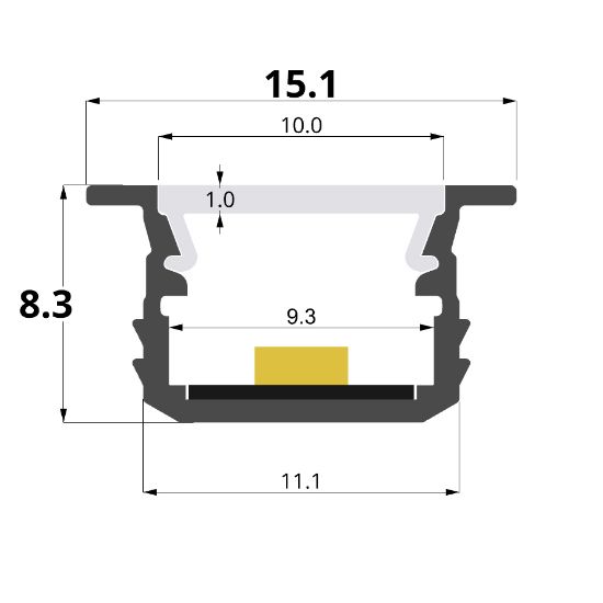 Imagen de Perfil en aluminio empotrado 15x8mm