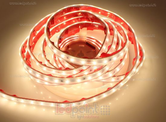 Imagen de Tira de led 5m blanco cálido 3000K 3step 2835 60led/m Honglitronic 24V 14,4W/m IP65 tubo de silicona extruído bordes llenos interior vacío