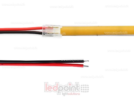 Imagen de Conector con cable de 10cm, para tiras LED y COB de PCB de 5mm, 2 pines, versión reducida transparente
