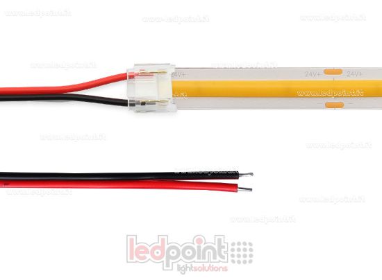 Imagen de Conector con cable de 10cm, para tiras LED y COB de PCB de 10mm, 2 pins, versión reducida transparente