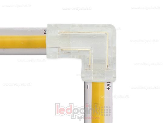 Imagen de Conector transparente en L para unión de tira y COB con PCB de 8mm con 2 pines