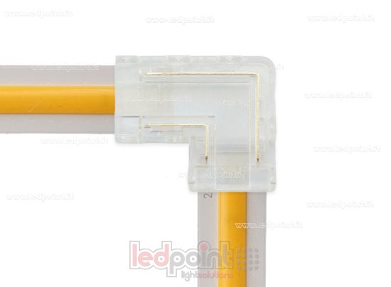 Imagen de Conector transparente en L para unión de tira y COB con PCB de 10mm con 2 pines
