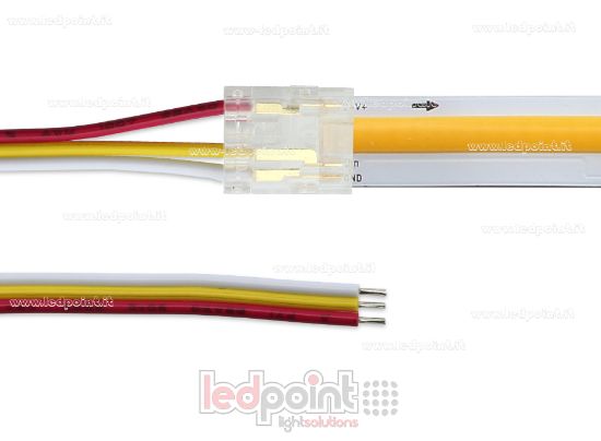 Imagen de Conector transparente con cable de 10 cm, para COB de 10 mm en placa de circuito impreso, 3 pines, versión reducida