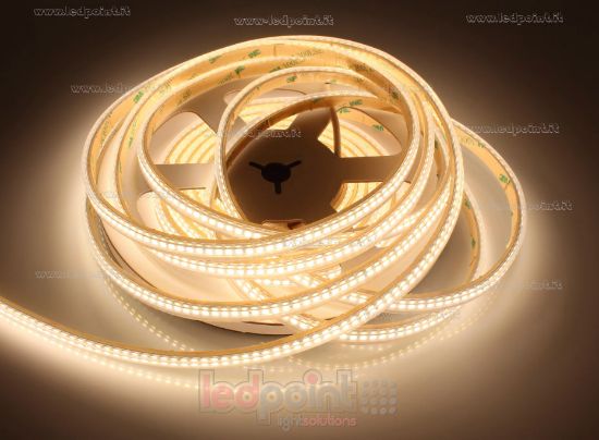 Imagen de Tira de led 5m blanco cálido 3000K 3step 2835 240led/m Honglitronic 24V 9,6W/m, PCB 6mm, IP65 tubo de silicona extruído bordes llenos interior vacío