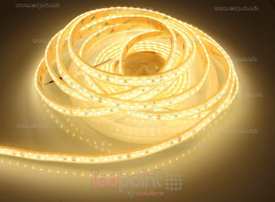 Imagen de Tira led 5m blanco cálido 3000K 2835 120led/m Honglitronic 24V 9,6W/m, IP67 silicona sólida transparente