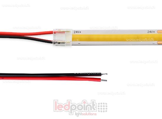 Imagen de Conector con cable de 10cm, para tiras LED y COB de PCB de 8mm, 2 pines, versión reducida transparente