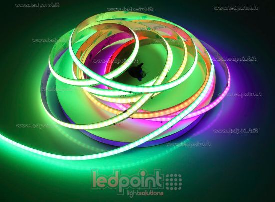 Imagen de Tira de led 5m Pixel RGB + blanco cálido 3000K COB WS2814 chip IP65 CRI Ra>90 784leds/m 24V 21W/m