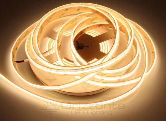 Imagen de Tira led 5m blanco cálido 3000K CRI>90 480leds/m 12V 4,8W/m PCB 8mm control de corriente, IP65 tubo de silicona extruído bordes llenos interior vacío