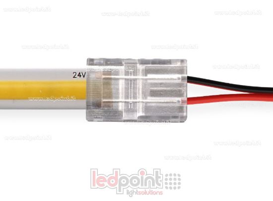 Imagen de Conector para tiras LED y COB de PCB de 10mm, 2 pines y cable cavo, versión reducida transparente