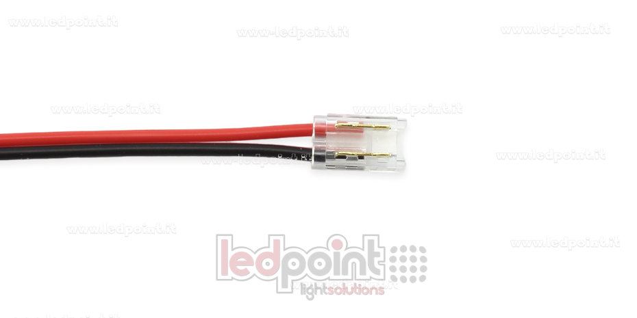 Conector con cable de 10cm, para tiras LED y COB de PCB de 5mm, 2 pines, versión reducida transparente CC052O-AST-W10 Conector con cable de 10cm, para tiras LED y COB de PCB de 5mm, 2 pines, versión reducida transparente CC052O-AST-W10