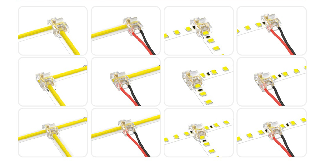 Conector transparente para cables y unión de tiras LED y COB con PCB de 8mm, 12 usos en 1, con 2 pines CC082O-AST-STW-LT