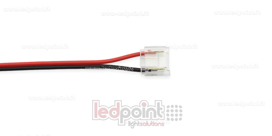 Conector con cable de 10cm, para tiras LED y COB de PCB de 10mm, 2 pins, versión reducida transparente CC102O-AST-W10 Conector con cable de 10cm, para tiras LED y COB de PCB de 10mm, 2 pins, versión reducida transparente CC102O-AST-W10