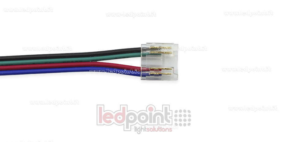 Conector con cable de 10cm, para tiras LED y COB de PCB de 10mm, 4 pins, versión reducida transparente CC104O-AST-W10 Conector con cable de 10cm, para tiras LED y COB de PCB de 10mm, 4 pins, versión reducida transparente CC104O-AST-W10