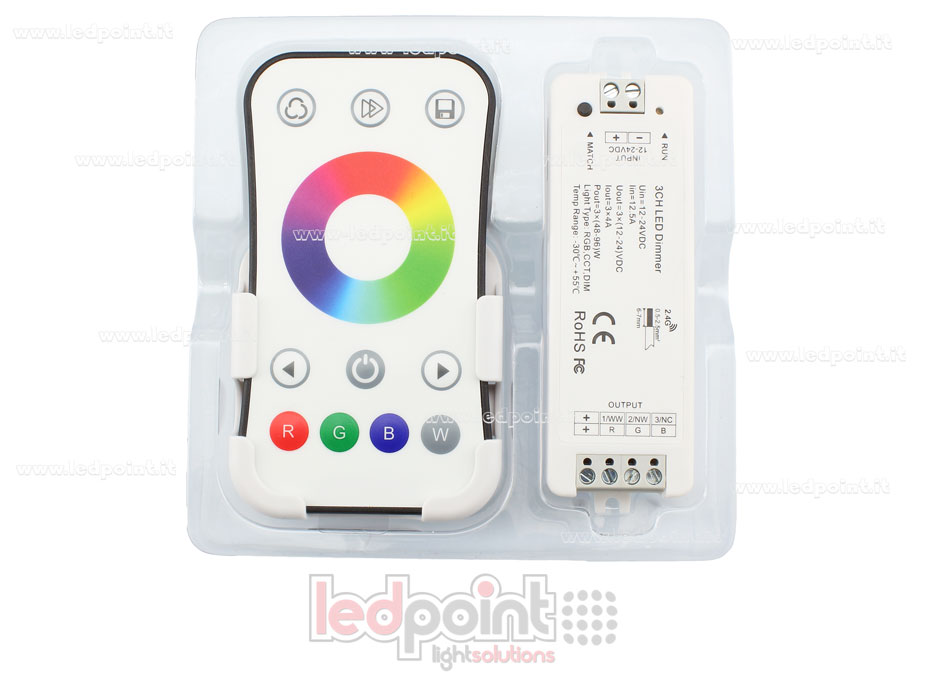 Kit mando + controlador RGB 12/24V, 3ch*4A, RF 2.4G CT-RGB-122R-1178