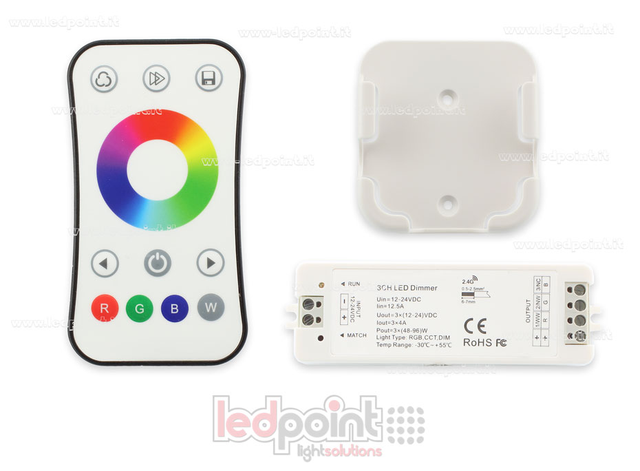 Kit mando + controlador RGB 12/24V, 3ch*4A, RF 2.4G CT-RGB-122R-1178