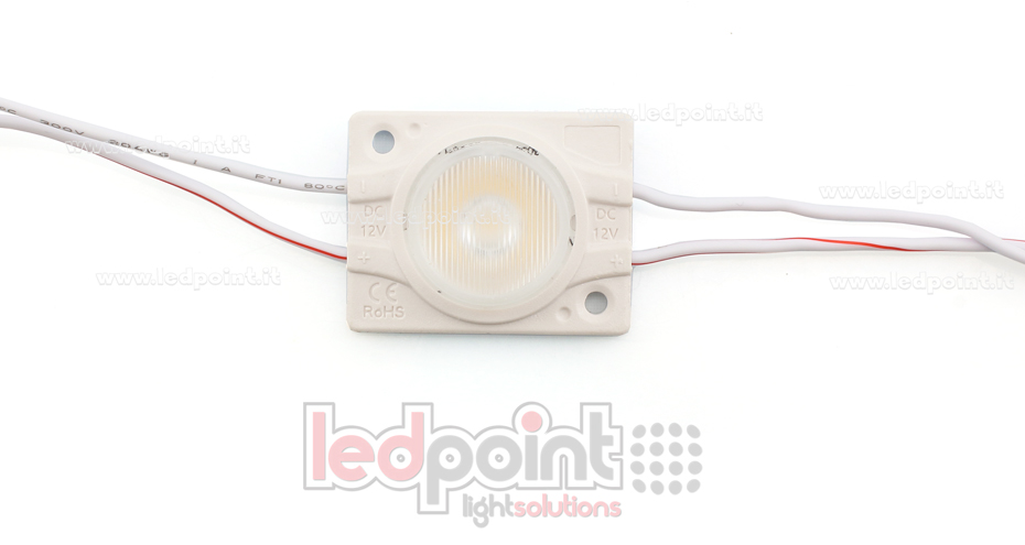 Módulo led 3030 Philips 2,4W 12V, blanco cálido 2700-3300K, IP65 con lente 18°*45° ModD-300-01EP1
