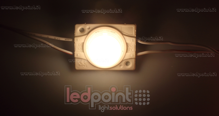 Módulo led 3030 Philips 2,4W 12V, blanco cálido 2700-3300K, IP65 con lente 18°*45° ModD-300-01EP1