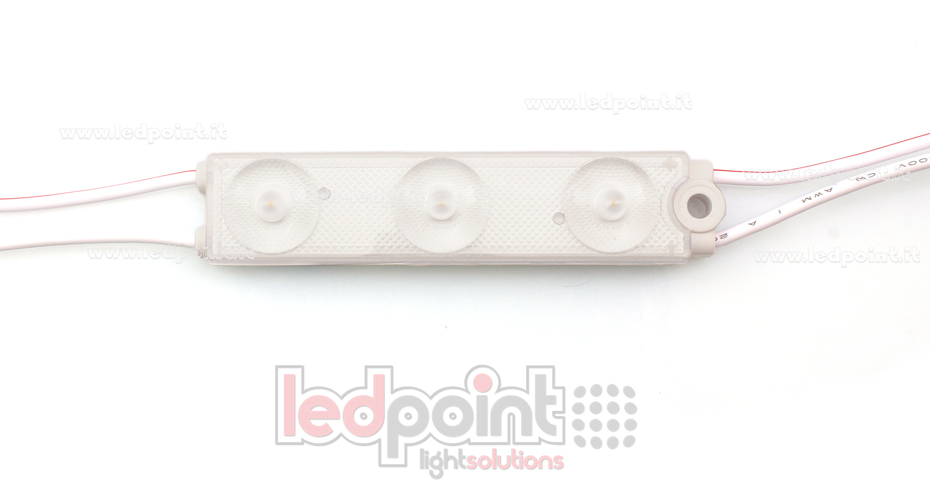 Módulo 3 led 2835,  1,08W 24V, blanco cálido 3000K, IP65 con lente 175° ModD-300-03832