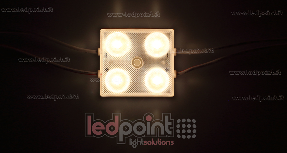 Módulo 4 led 2835, 1,44W 24V, blanco cálido 3000K, IP65 con lente 175° ModD-300-04832 Módulo 4 led 2835, 1,44W 24V, blanco cálido 3000K, IP65 con lente 175° ModD-300-04832