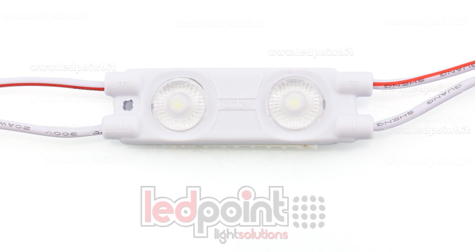 Módulo 2 led 2835, 0,72W 12V, blanco frío 6000-6500K, IP65 con lente 165° ModD-600-02821