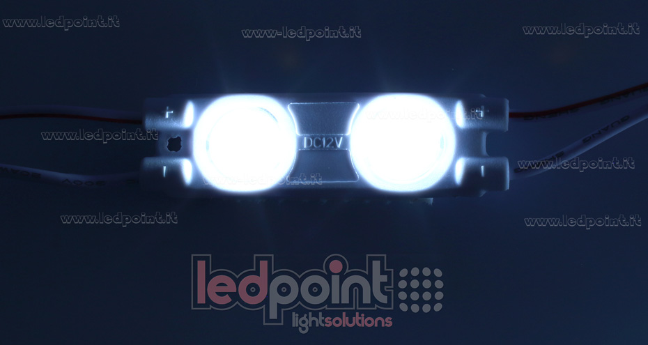 Módulo 2 led 2835, 0,72W 12V, blanco frío 6000-6500K, IP65 con lente 165° ModD-600-02821