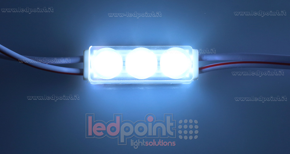 Minimódulo 3 led 2835, 0,72W 12V, blanco frío 6000-7000K, IP65 con lente 160° ModD-600-03821-mini