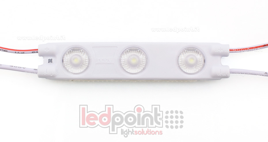 Módulo 3 led 2835, 1,2W 12V, blanco frío 6000-7000K, IP65 con lente 165° ModD-600-03821