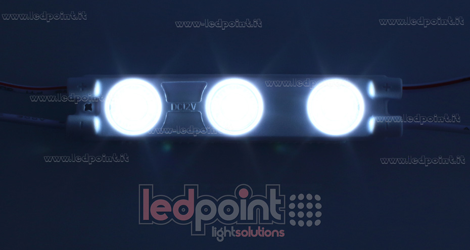 Módulo 3 led 2835, 1,2W 12V, blanco frío 6000-7000K, IP65 con lente 165° ModD-600-03821