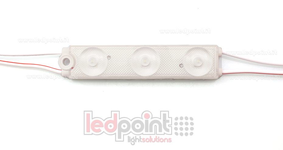 Módulo 3 led 2835,  1,08W 24V, blanco frío 6000-6500K, IP65 con lente 175° ModD-600-03832