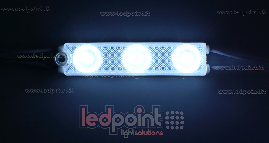 Módulo 3 led 2835,  1,08W 24V, blanco frío 6000-6500K, IP65 con lente 175° ModD-600-03832