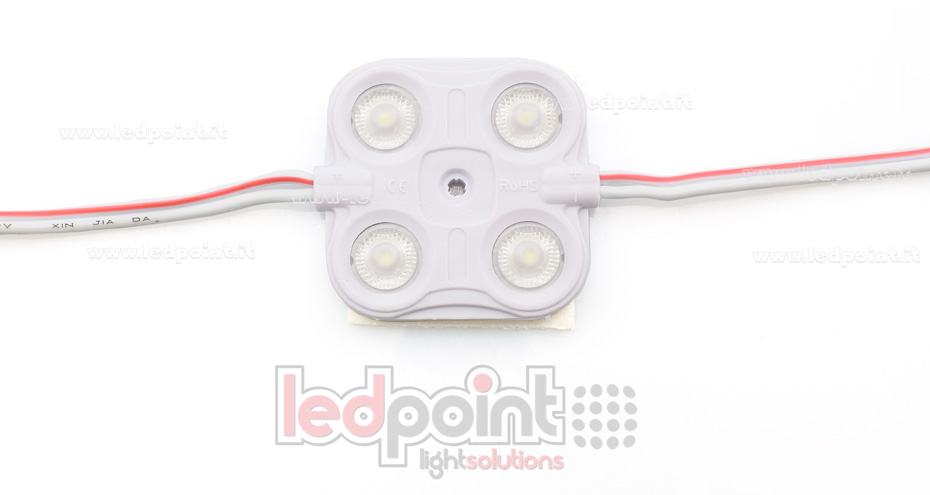 Módulo 4 led 2835, 1,5W 12V, blanco frío 6000-7000K, IP65 con lente 165° ModD-600-04821