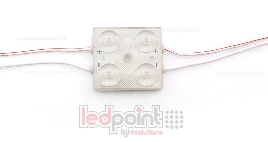 Módulo 4 led 2835, 1,44W 24V, blanco frío 6000-6500K, IP65 con lente 175° ModD-600-04832