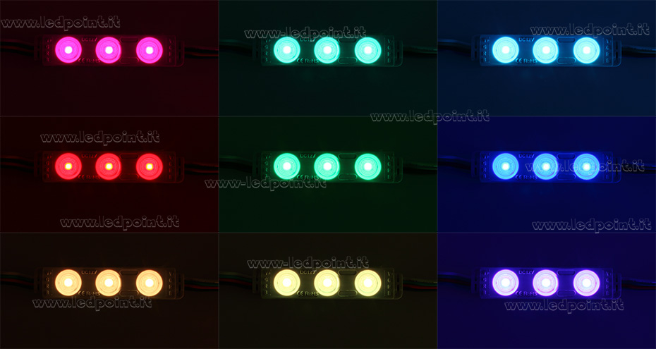 Módulo 3 led RGB 3528 12V 0,72W IP65 con lente 165° ModD-RGB-03321