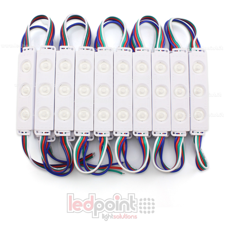Módulo 3 led RGB 3528 12V 0,72W IP65 con lente 165° ModD-RGB-03321