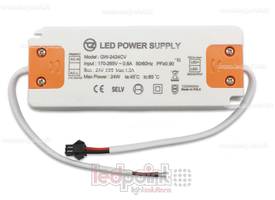 Fuente de alimentación ultra thin 24W 24V con cables PW-GW24V-24W