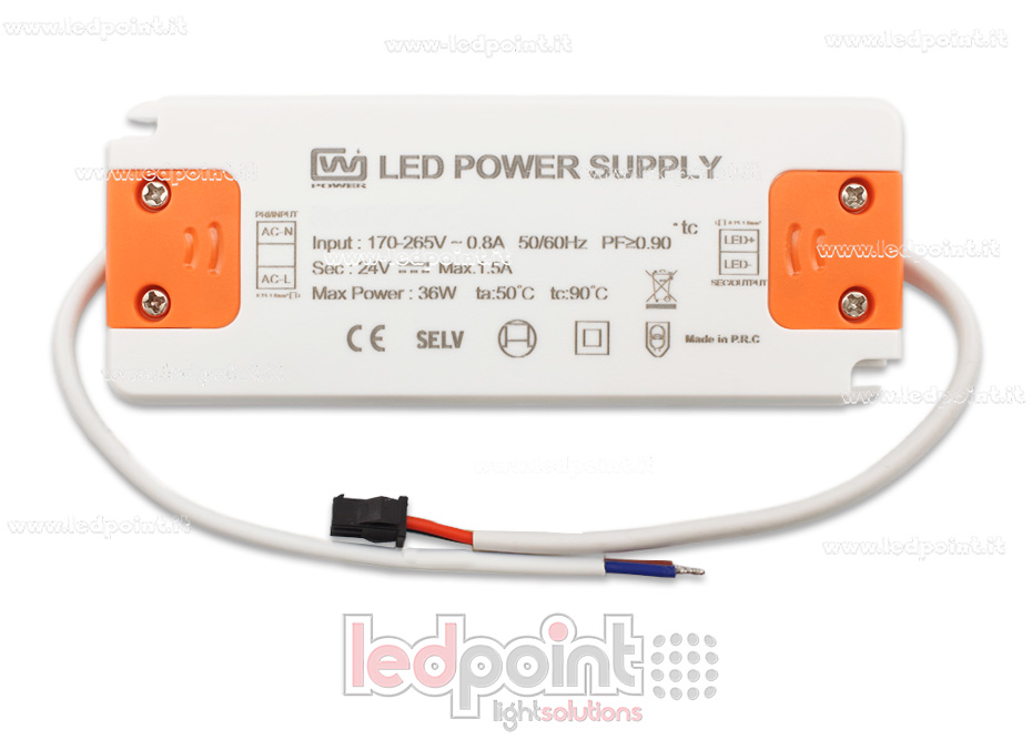 Fuente de alimentación ultra thin 36W 24V con cables PW-GW24V-36W