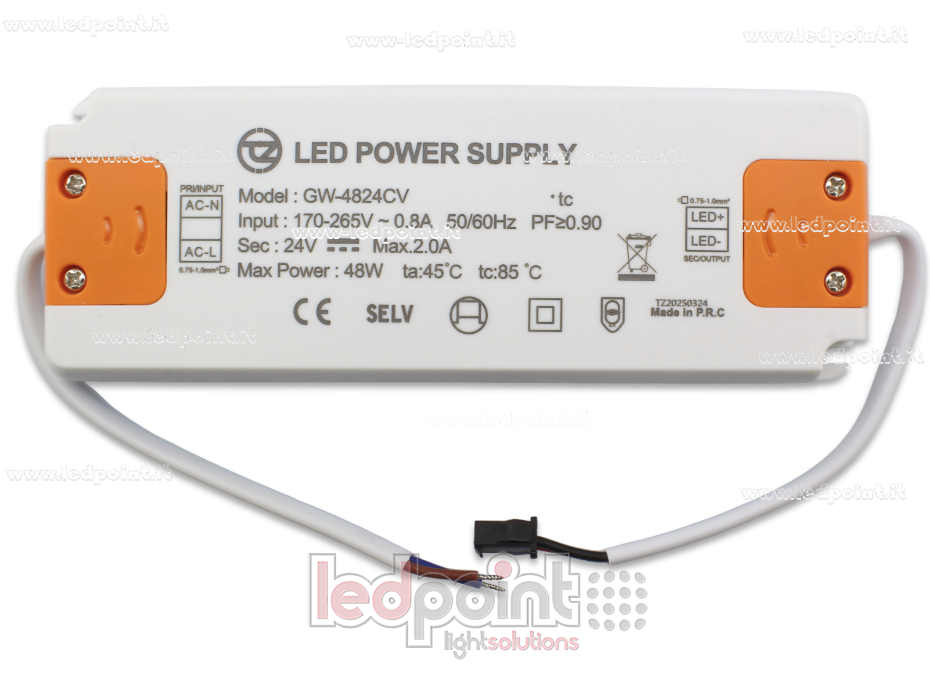 Fuente de alimentación ultra thin 48W 24V con cables PW-GW24V-48W