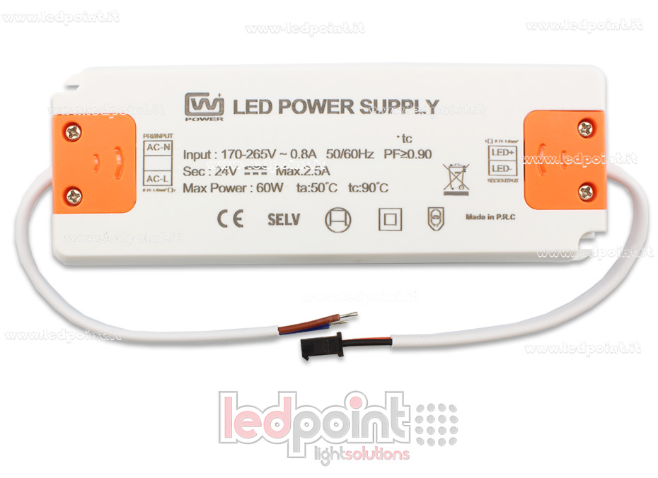 Fuente de alimentación ultra thin 60W 24V con cables PW-GW24V-60W