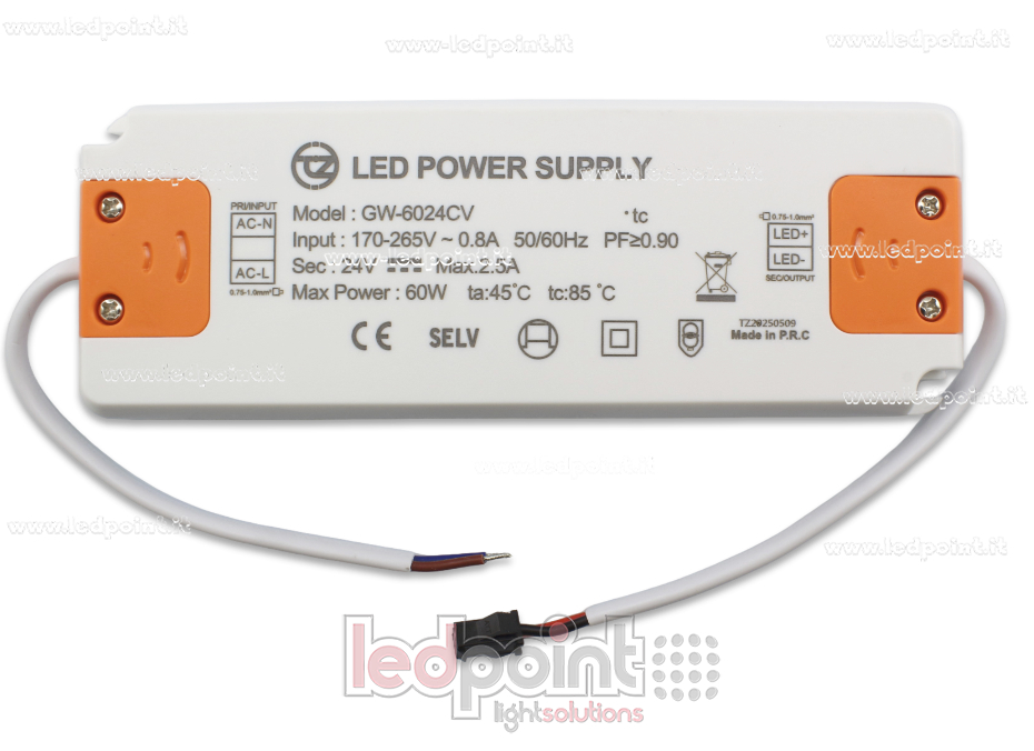 Fuente de alimentación ultra thin 60W 24V con cables PW-GW24V-60W