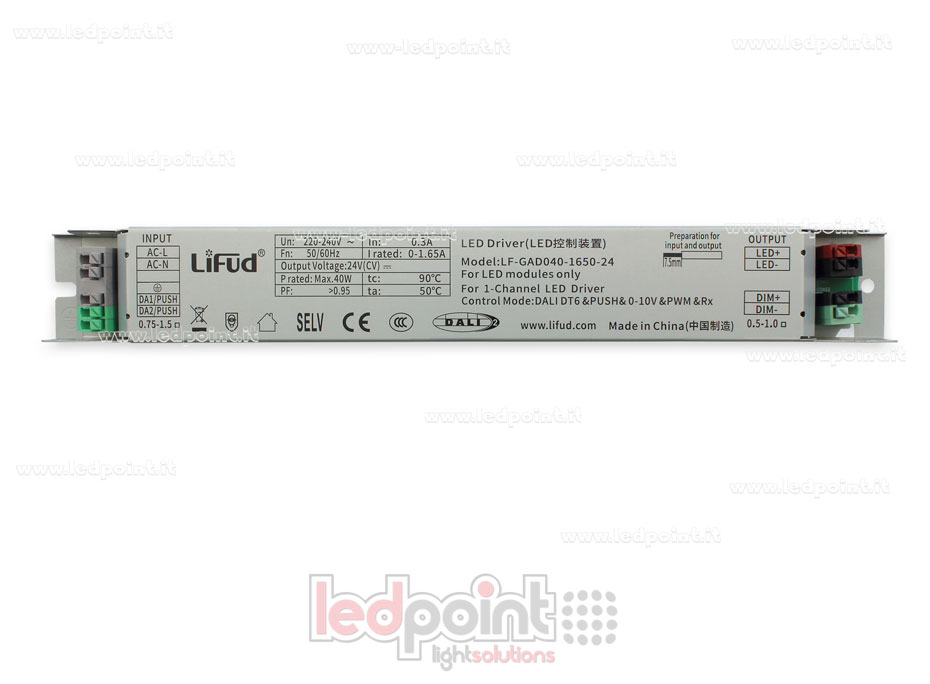 Fuente de alimentación 40W 24V 5en1 DALI + Push Dim + PWM + 0-10V + Rx LiFud PW-LF40-24-GAD